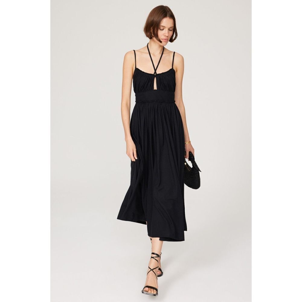 Ulla Johnson Freya Halterneck Summer Midi Dress Black Cotton Womens Size Us 6